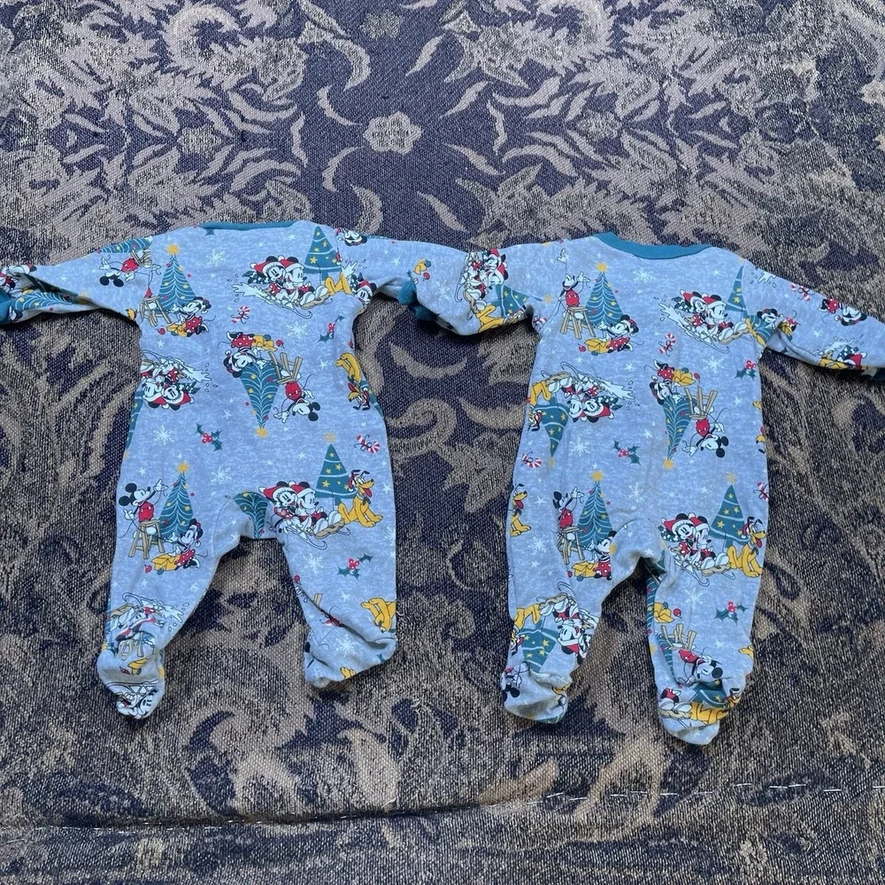 Disney Christmas Mickey And Pluto Newborn Sleeper Outfit Lot Of 2